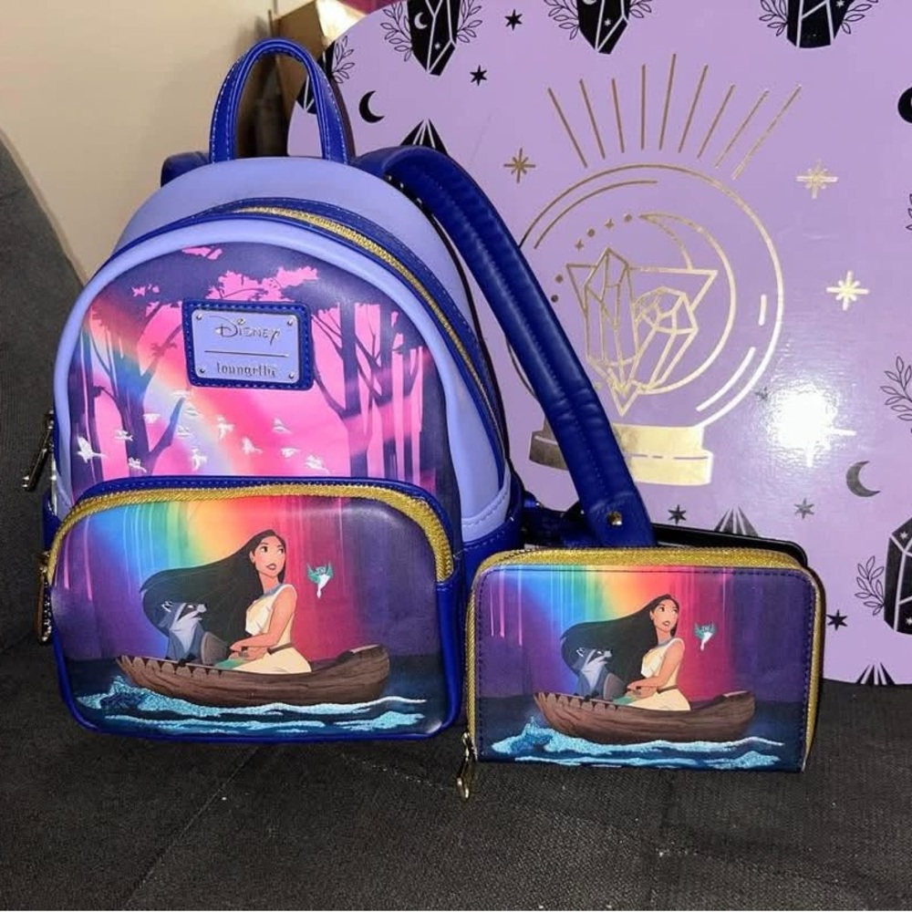 Disney Loungefly Pocahontas Backpack and Wallet Set - Blue and Purple